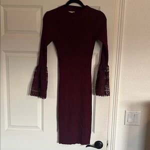 Elegant Burgundy Dress with Lace Sleeves